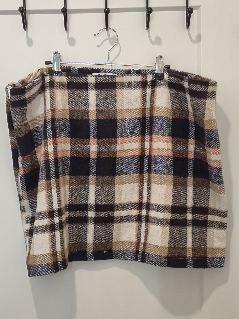 Plaid Mini Skirt in Cream, Navy & Brown